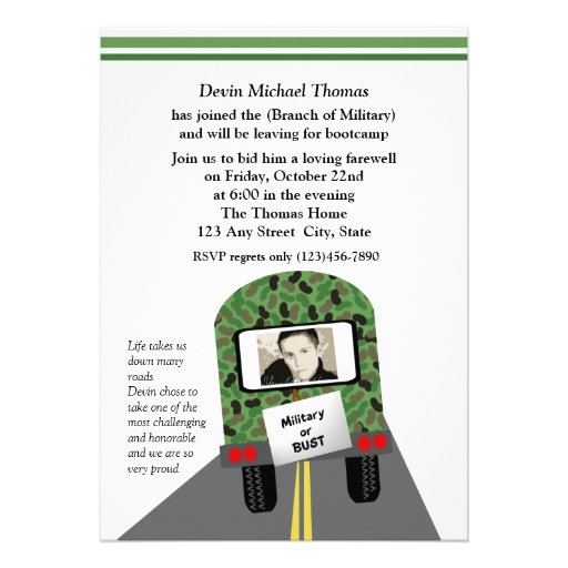 Military Going Away Party Custom Invites (front side)