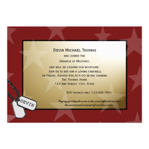 Military Going Away Party Gold and Red Invitation