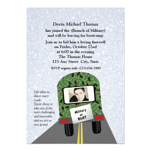 Military Going Away Party Personalized Invite (front side)