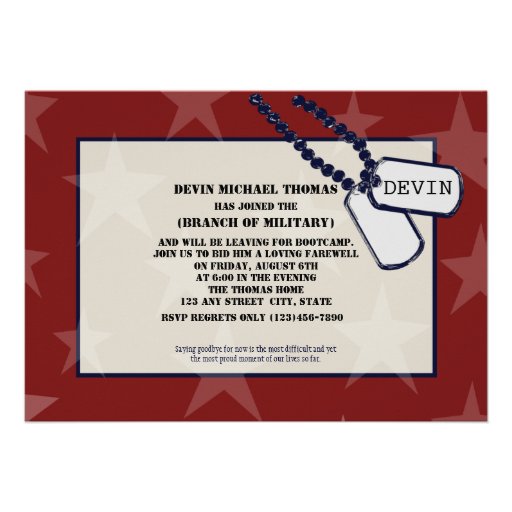 Military Going Away Party Red Stars Personalized Invitation (front side)