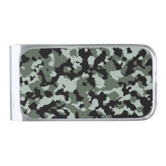 Military Green Camouflage Pattern Silver Finish Money Clip