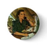 Military Medical Nurse on the Phone; Patriotic Button