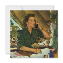 Military Medical Nurse on the Phone; Patriotic Custom Invite