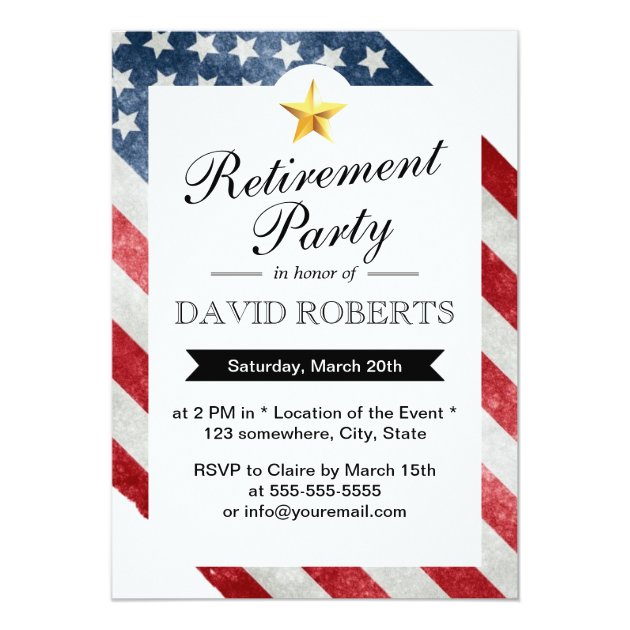 Military Retirement Gold Star & American Flag Card (front side)