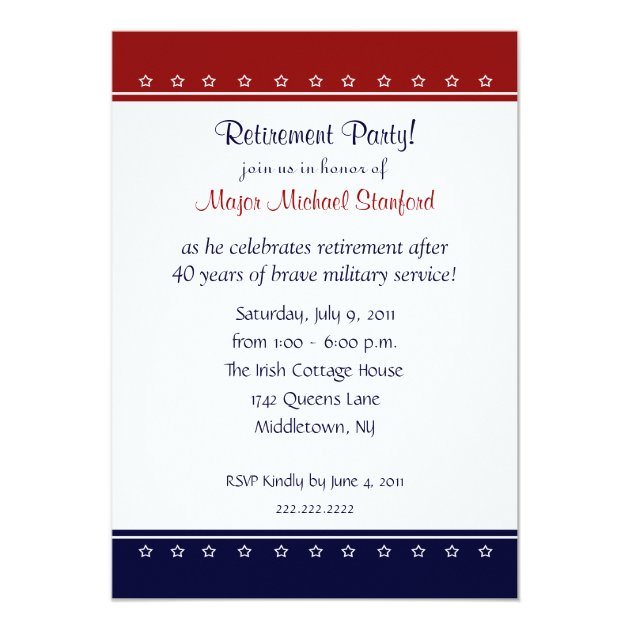 Military Retirement Party Personalized Invitation