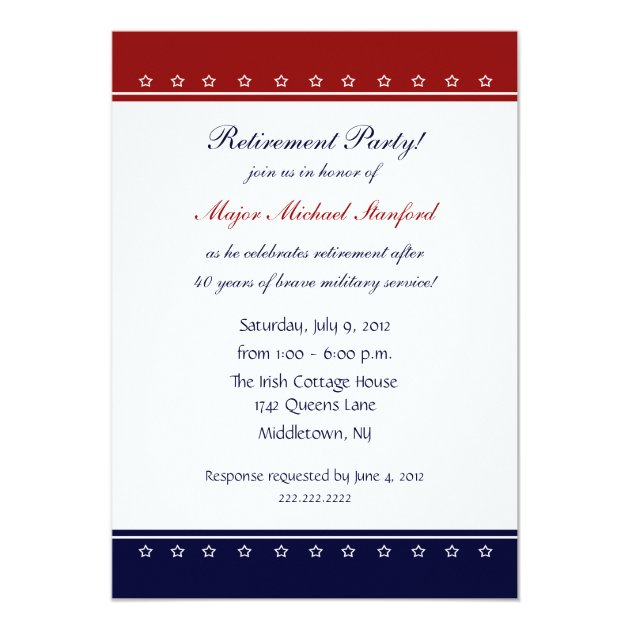 Military Retirement Party Personalized Invitation