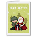 Military Soldier and Santa Claus Christmas Greeting Cards