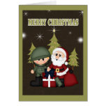 Military Soldier and Santa Claus Christmas Card