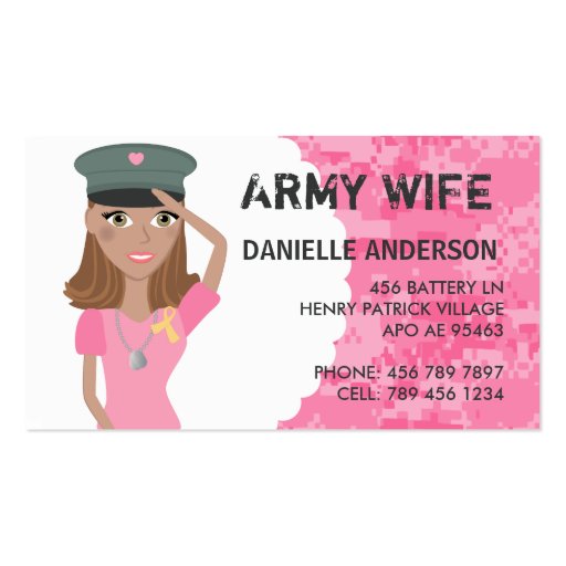 Military Spouse Calling Card (dark skin) Business Card Template (front side)
