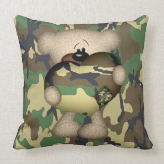 Military Teddy Bear With Giant Heart Throw Pillow