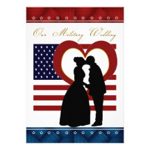 Military Wedding Invitation Silhouette Flag Heart