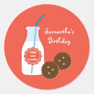 Milk and Cookies Birthday Favor Sticker
