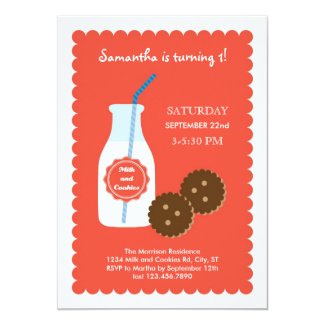 Milk and Cookies Birthday Invitation 5" X 7" Invitation Card