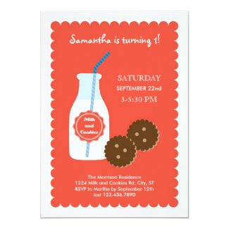 Milk and Cookies Birthday Invitation 5" X 7" Invitation Card