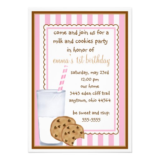 Milk and Cookies  Birthday Invitation