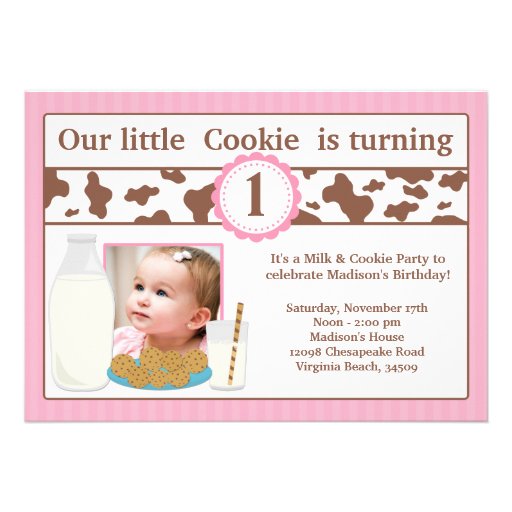 Milk and Cookies Birthday Party Invitation Girl