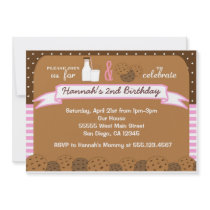 Milk and Cookies Birthday Party Invitations Girls