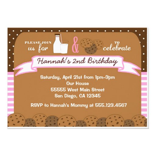Milk and Cookies Birthday Party Invitations Girls