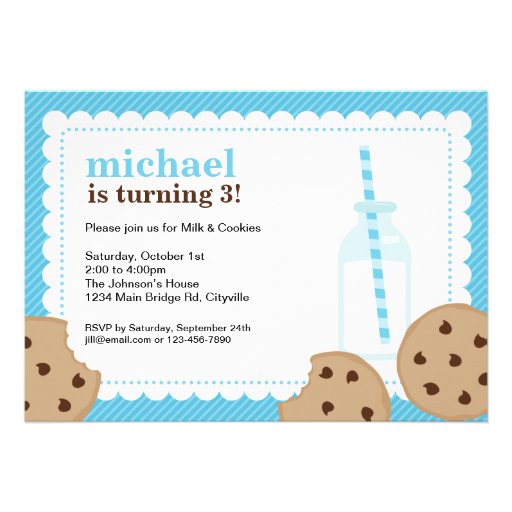 Milk and Cookies Blue and Brown Invite