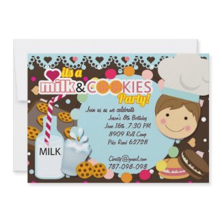 Milk and Cookies chocolate boys birthday party in Custom Invite