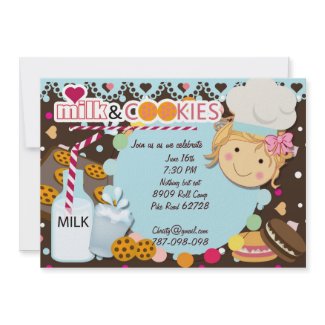 Milk and Cookies chocolate girls birthday party in Announcements