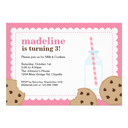 Milk and Cookies Pink and Brown Invite