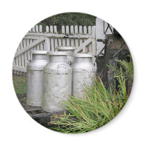 Milk churns at Stogumber Station, Somerset, UK magnets
