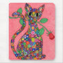 Millefiori Cat with Red Rose Mouse Pad