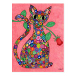Millefiori Cat with Red Rose Postcards