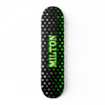 Milton skateboard green fire and flames design.
