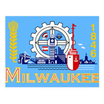 Milwaukee, Wisconsin, United States flag postcards