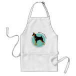 Min Pin Fearless Black and Tan on Green aprons