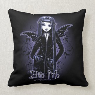Mina Gothic Blue Bite Me Vampire Fairy Pillow throwpillow