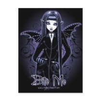 vampire, gothic, goth, fairy, faery, faerie, fae, fantasy, dark, art, fangs, wings, blue, myka, jelina, Postcard with custom graphic design