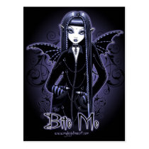 vampire, gothic, goth, fairy, faery, faerie, fae, fantasy, dark, art, fangs, wings, blue, myka, jelina, Postcard with custom graphic design