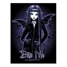 "Mina" Gothic Blue Bite Me Vampire Fairy Postcard
