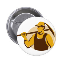 miner worker with pick ax retro pinback button