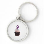 Mini cupcake with number nine candle keychain