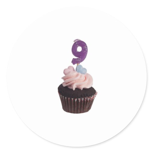 Mini cupcake with number nine candle classic round sticker Zazzle