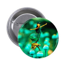 Mini Girl in Green Dress Balancing on a Turtle Buttons