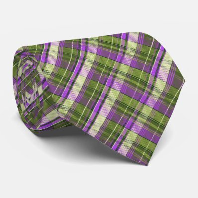 Mini Madras Plaid Olive and Purple Two-Sided Neck Tie