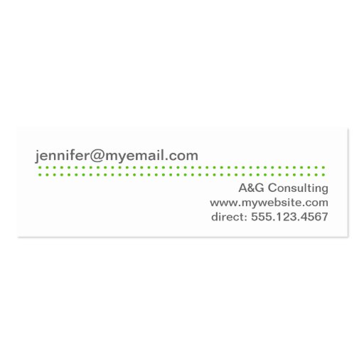 Mini modern micro dot apple green gray custom business card (back side)