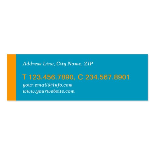Mini Modern Turquoise Orange Profile Business Card (back side)
