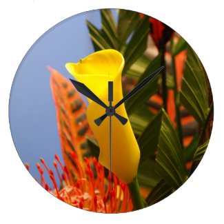 mini yellow calla lily round clock