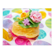Miniature Egg Cake with Icing Flowers Post Cards