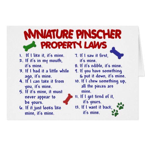 Miniature Pinscher Property Laws 2 Greeting Cards