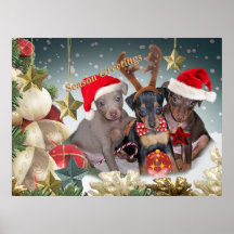 Miniature Pinscher Three Season Greetings Prints