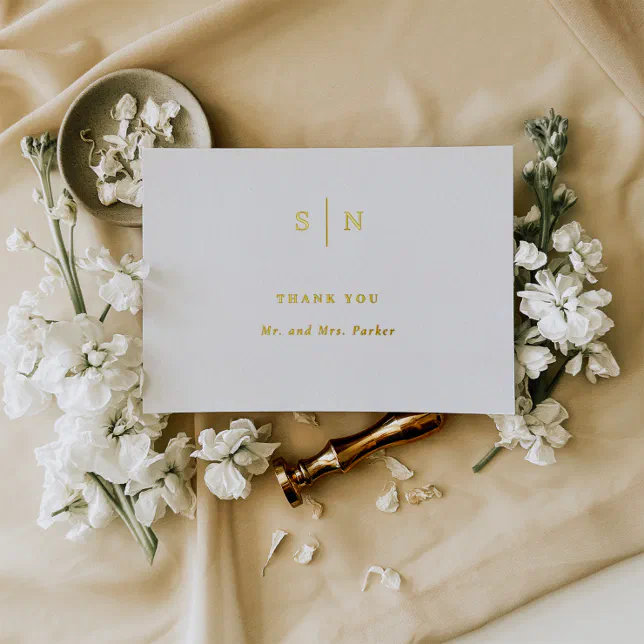 Minimal And Chic Monogram Gold Foil Thank You Card Zazzle