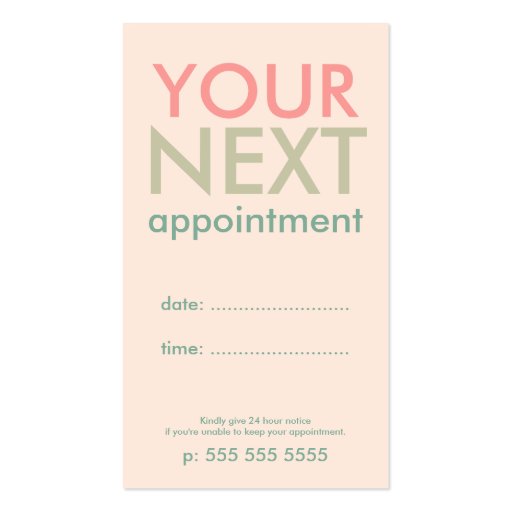 Minimal Basic Appointment Card in Pink Olive Green Business Card (front side)