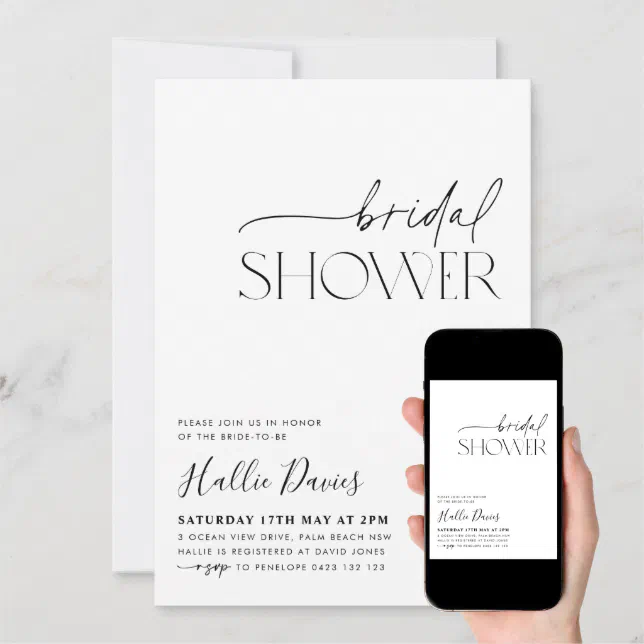 Minimal Black White Bridal Shower Invitation Zazzle